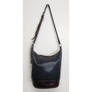 BRIGHTON Womens Black & Brown Leather Bucket Handbag